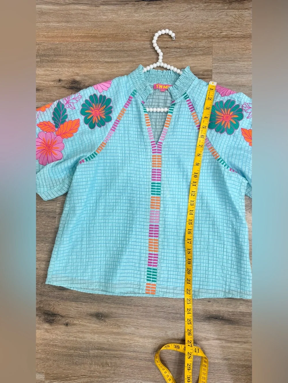 THML PUFF SLEEVE EMBROIDERY DETAIL STRIPED TOP Size S - Picture 7 of 8